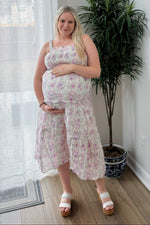 PinkBlush Lavender Floral Maternity Dress with Ruffle Details for Expecting Mothers - Apparel & Accessories > Clothing > Maternity Clothing > Maternity Dresses Apparel & Accessories > Clothing > Dresses
