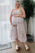 PinkBlush Lavender Floral Maternity Dress with Ruffle Details for Expecting Mothers - Apparel & Accessories > Clothing > Maternity Clothing > Maternity Dresses Apparel & Accessories > Clothing > Dresses