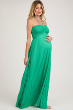 Green Smocked Halter Maternity Maxi Dress by PinkBlush at Everetts Place