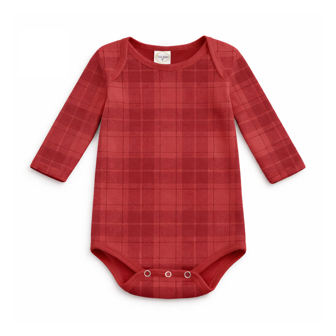 Red Plaid Baby Bodysuit In Soft Cotton Rib - Holiday One Piece by Tesa Babe