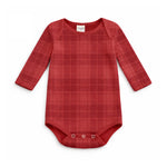 Red Plaid Baby Bodysuit In Soft Cotton Rib - Holiday One Piece by Tesa Babe
