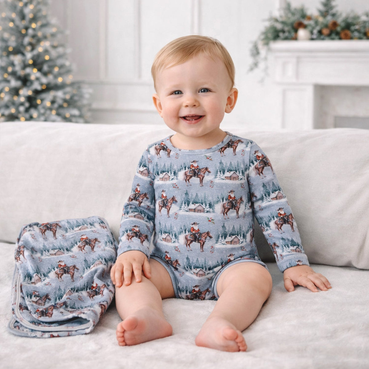 Bamboo Baby Bodysuit - Western Cowboy Christmas by Tesa Babe