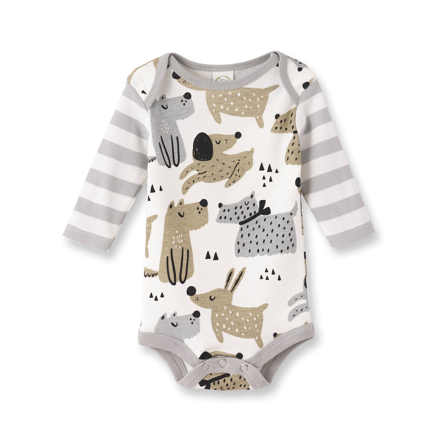 Puppy Dog Print Baby Bodysuit – Cotton Stripe Sleeve by Tesa Babe at Everetts Place