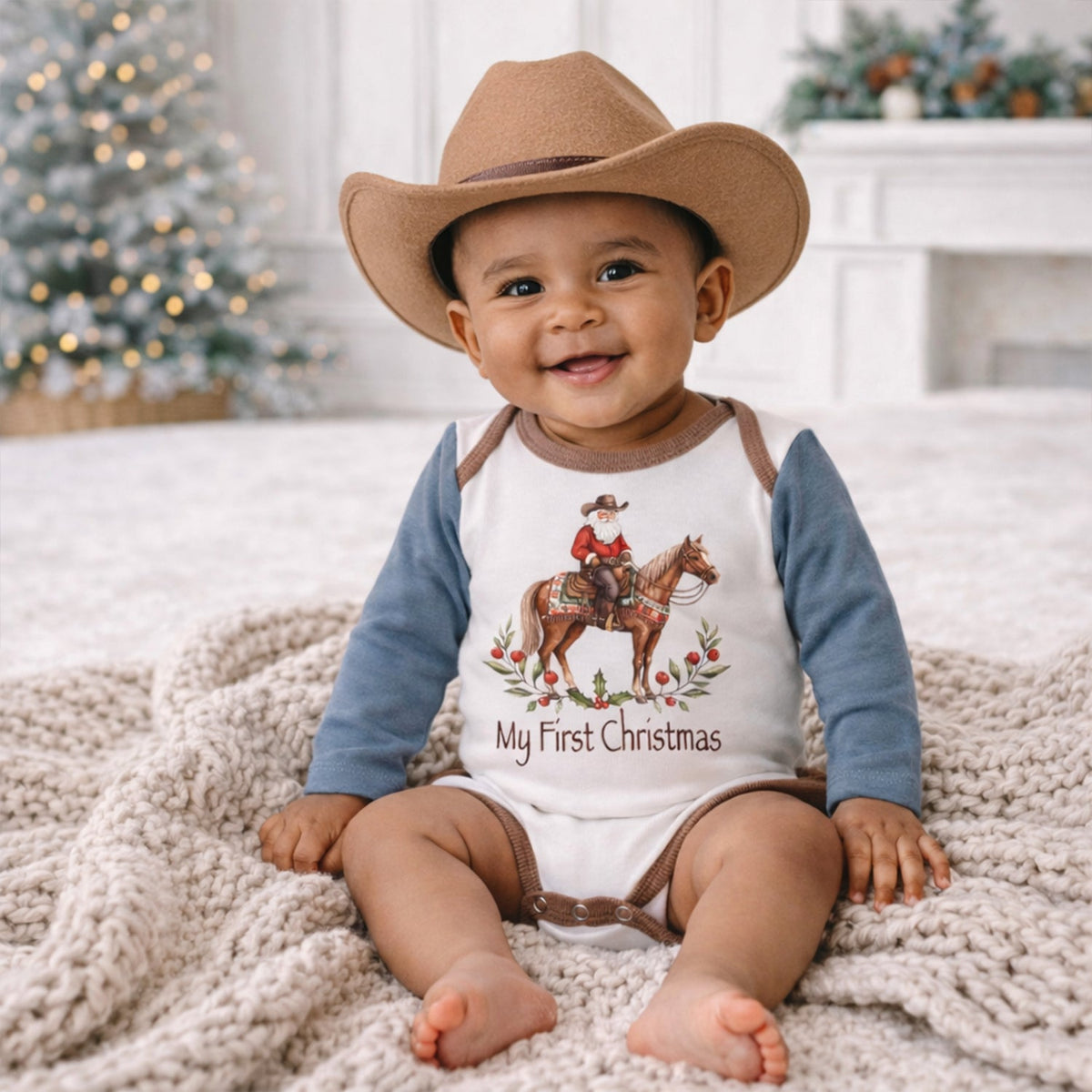 My First Christmas Cowboy Baby Bodysuit - Cotton Rib by Tesa Babe