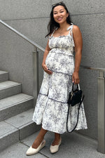 Charcoal Floral Sleeveless Ruffle Tiered Maternity Midi Dress - Shoulder, Fashion, White, Bag, Beauty | Everetts Place