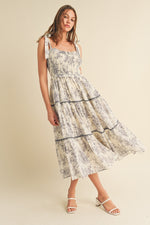 Charcoal Floral Sleeveless Ruffle Tiered Midi Dress - Day Dress, One-piece garment, Embellishment, Dress, Person | Everetts Place