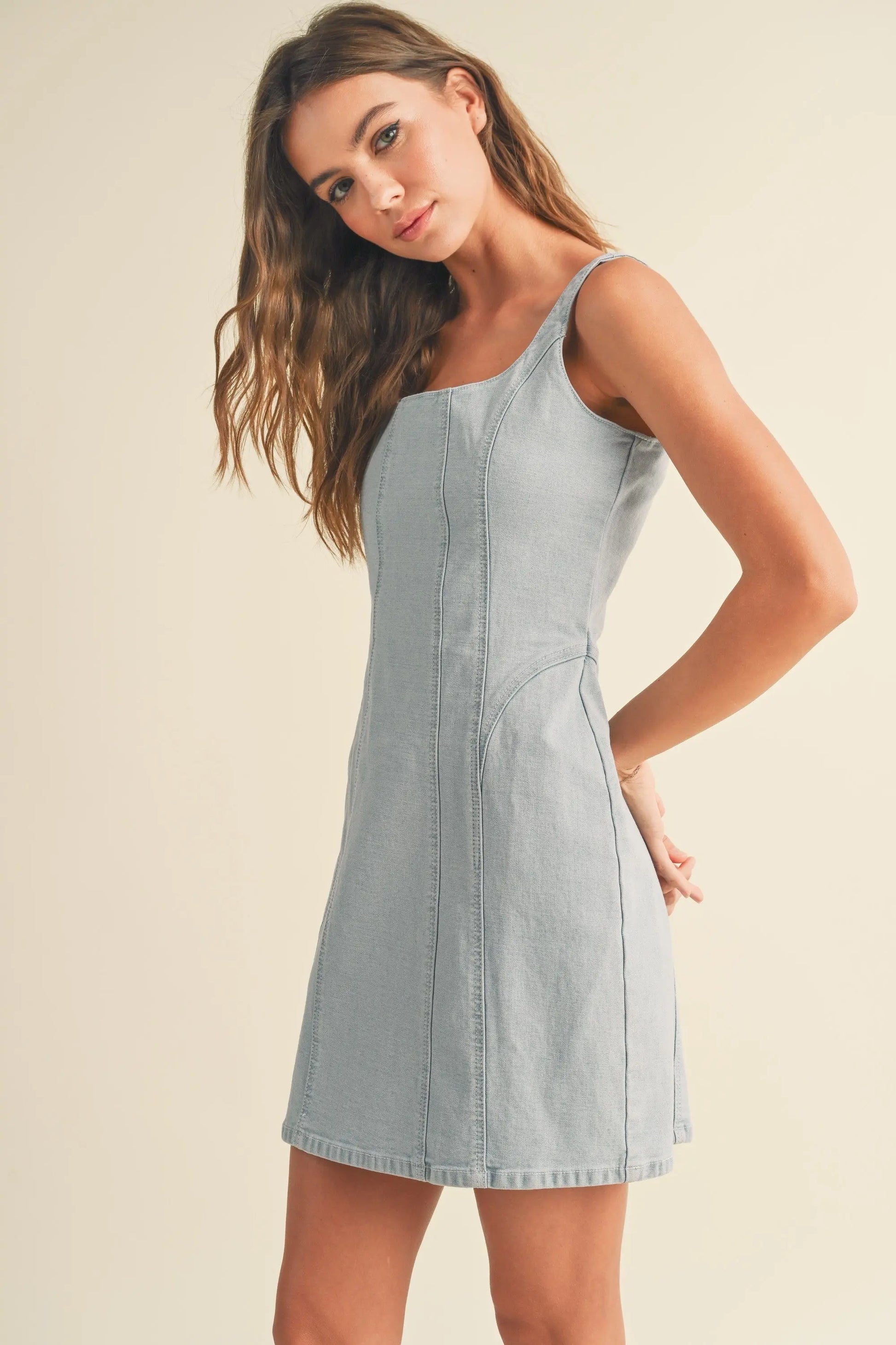 PinkBlush Chic Denim Stretch Cotton Dress for Casual Style Enthusiasts - Apparel & Accessories > Clothing > Dresses