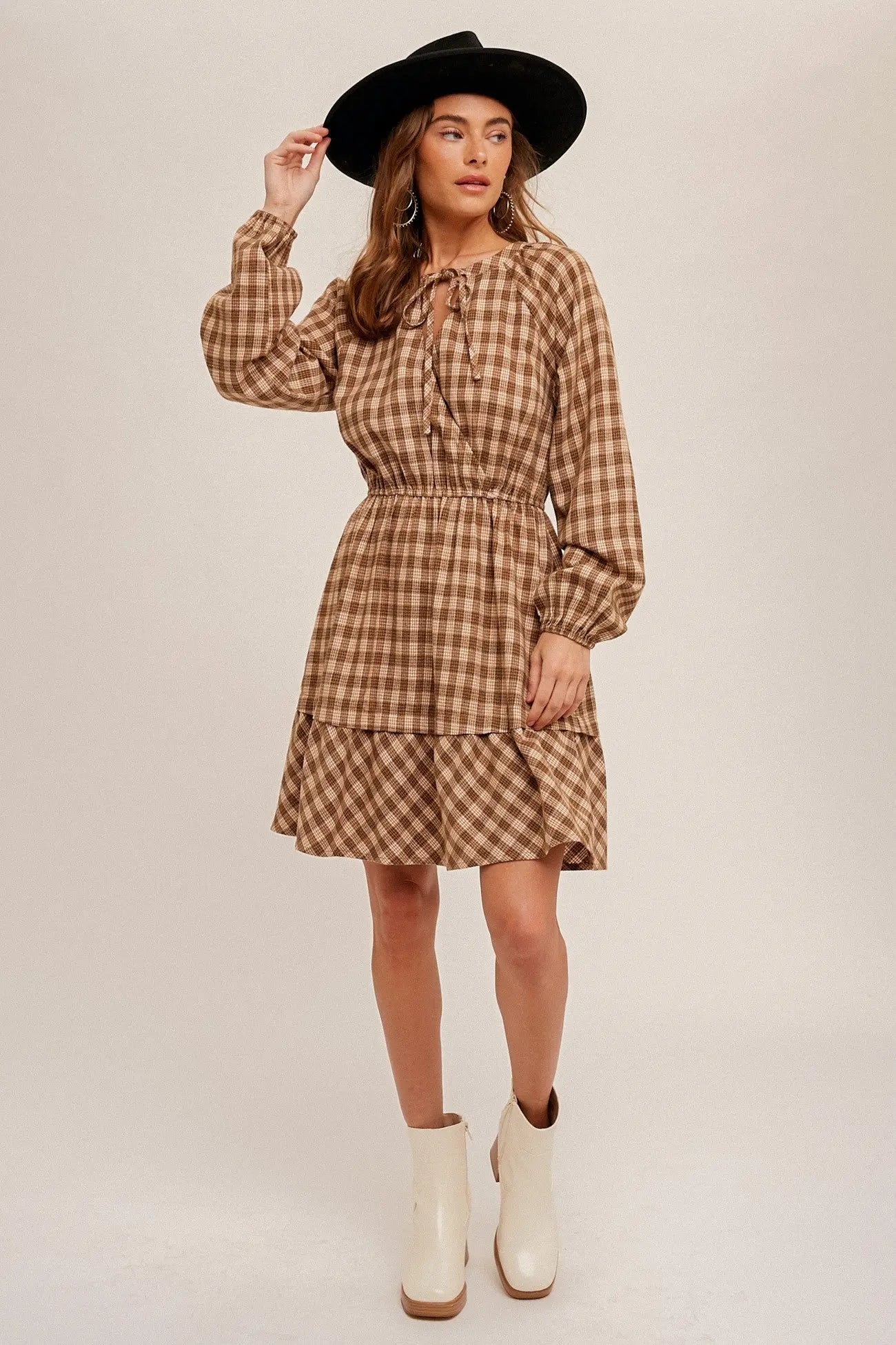 PinkBlush PinkBlush Brown Wrap Bodice Mini Dress with Elastic Waist for Stylish Women - Apparel & Accessories > Clothing > Dresses
