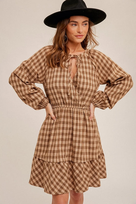PinkBlush PinkBlush Brown Wrap Bodice Mini Dress with Elastic Waist for Stylish Women - Apparel & Accessories > Clothing > Dresses