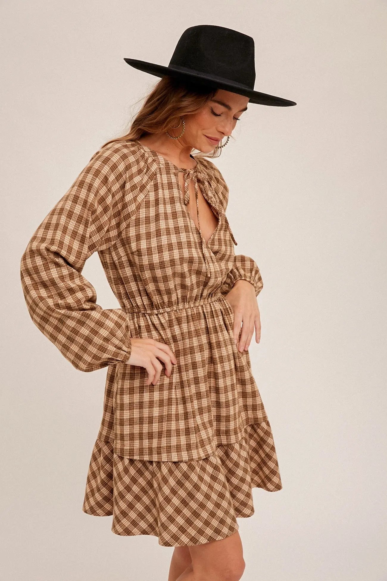 PinkBlush PinkBlush Brown Wrap Bodice Mini Dress with Elastic Waist for Stylish Women - Apparel & Accessories > Clothing > Dresses