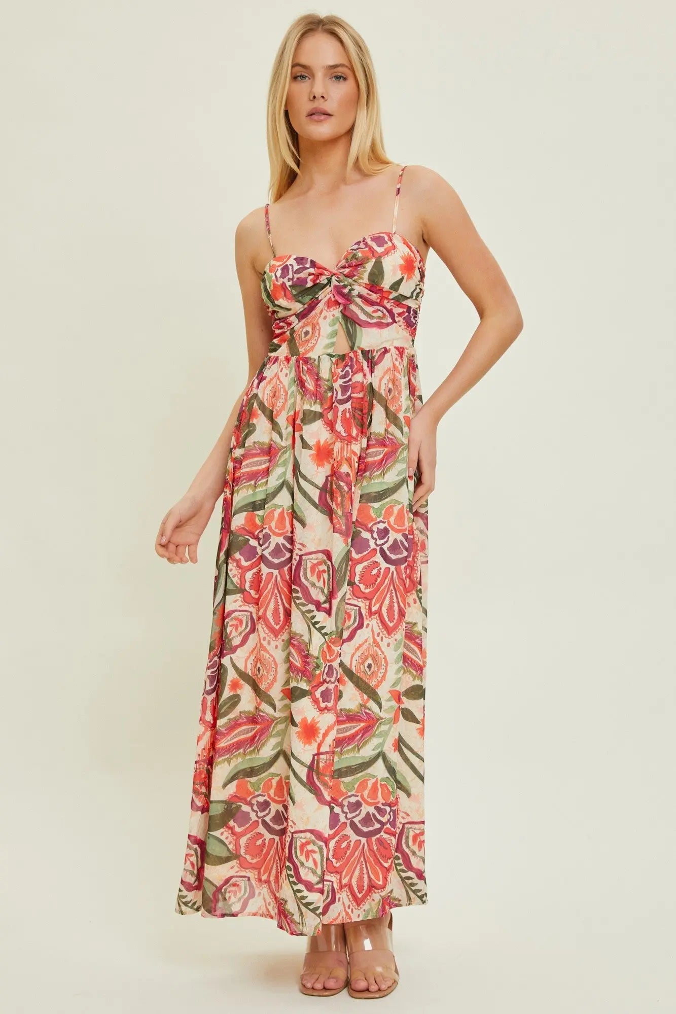 PinkBlush Elegant Floral Maternity Midi Dress with Front Cutout for Stylish Moms - Apparel & Accessories > Clothing > Dresses
