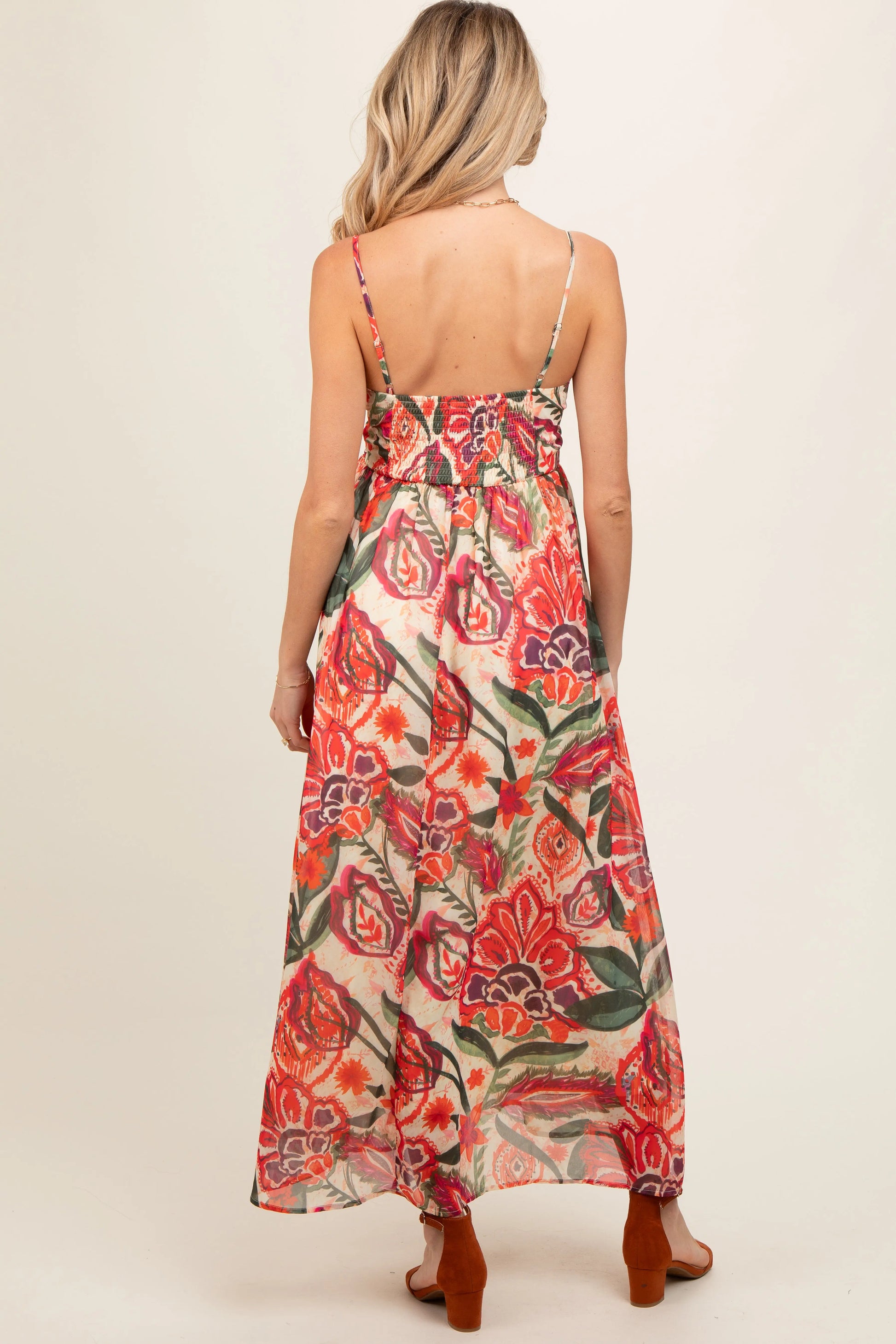 PinkBlush Elegant Floral Maternity Midi Dress with Front Cutout for Stylish Moms - Apparel & Accessories > Clothing > Dresses