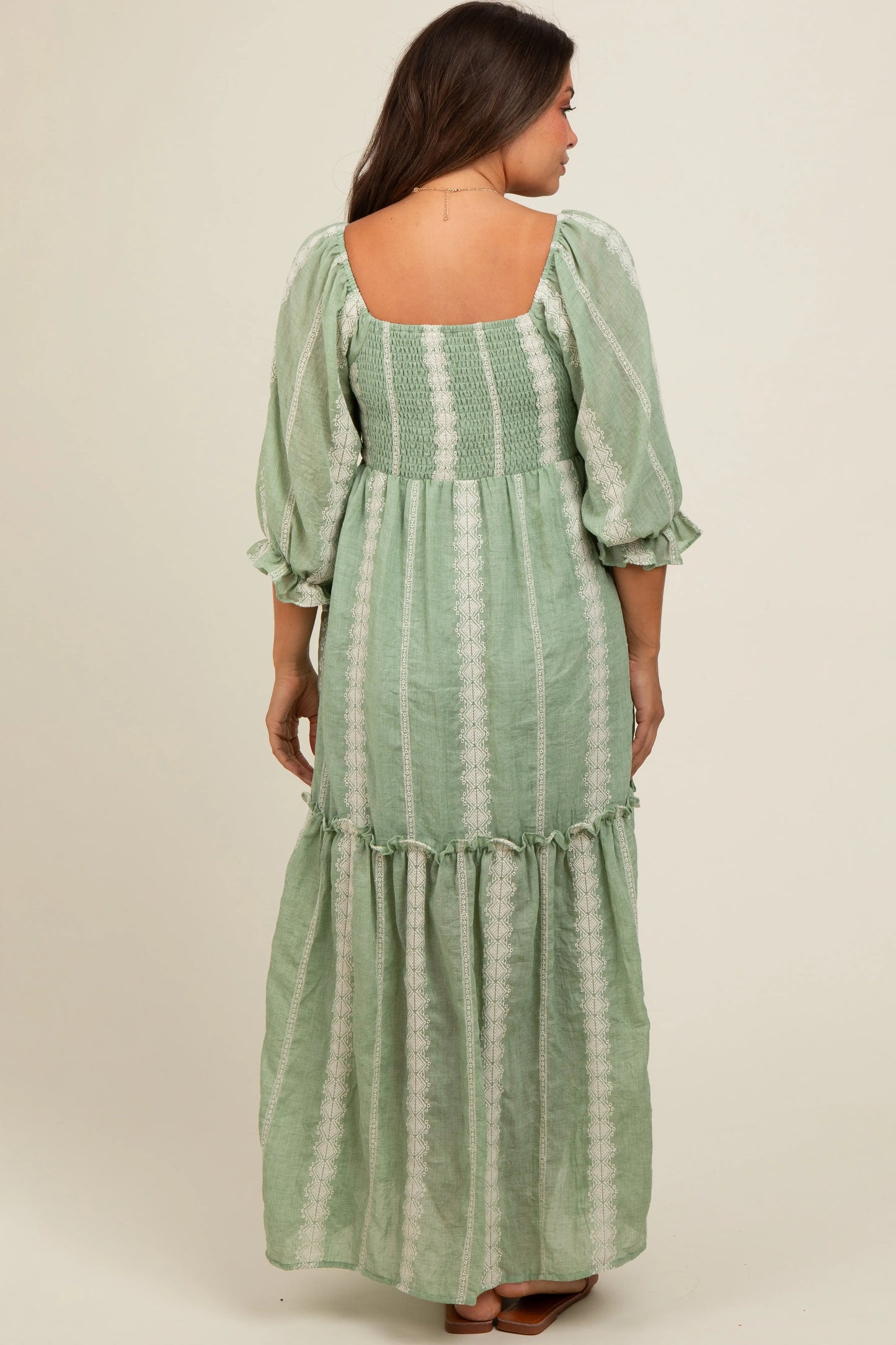 PinkBlush Light Olive Maternity Maxi Dress with Embroidered Detail for Expecting Mothers - Apparel & Accessories > Clothing > Dresses