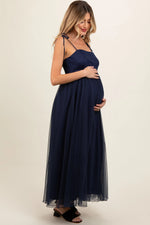 PinkBlush Elegant Navy Blue Tulle Maternity Maxi Dress with Adjustable Straps - Apparel & Accessories > Clothing > Dresses