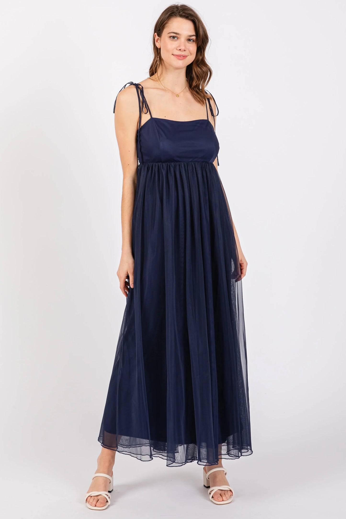PinkBlush Elegant Navy Blue Tulle Maternity Maxi Dress with Adjustable Straps - Apparel & Accessories > Clothing > Dresses