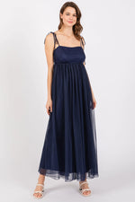 PinkBlush Elegant Navy Blue Tulle Maternity Maxi Dress with Adjustable Straps - Apparel & Accessories > Clothing > Dresses