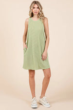 PinkBlush Sage Ribbed Sleeveless Pocketed Dress with Rounded Neckline for Modern Women - Apparel & Accessories > Clothing > Dresses