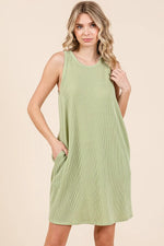 PinkBlush Sage Ribbed Sleeveless Pocketed Dress with Rounded Neckline for Modern Women - Apparel & Accessories > Clothing > Dresses