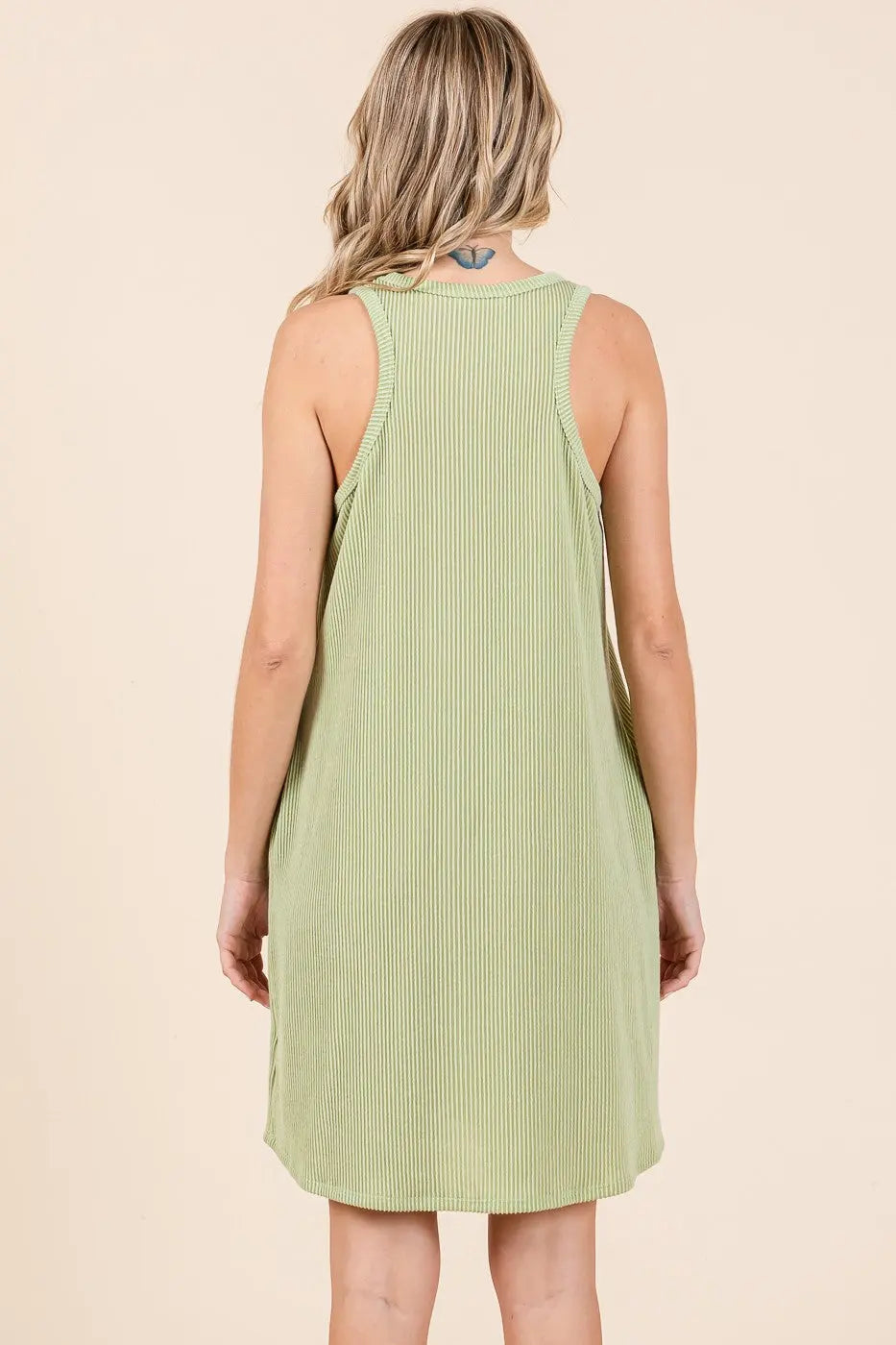 PinkBlush Sage Ribbed Sleeveless Pocketed Dress with Rounded Neckline for Modern Women - Apparel & Accessories > Clothing > Dresses