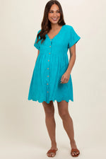 PinkBlush PinkBlush Turquoise Eyelet Button Front Maternity Dress with Pockets - Apparel & Accessories > Clothing > Dresses