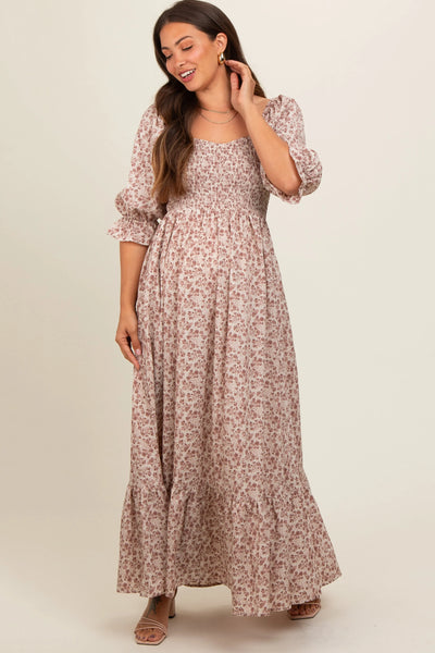 PinkBlush Maternity Maxi Dress with Ruffle Hem for Expecting Mothers
