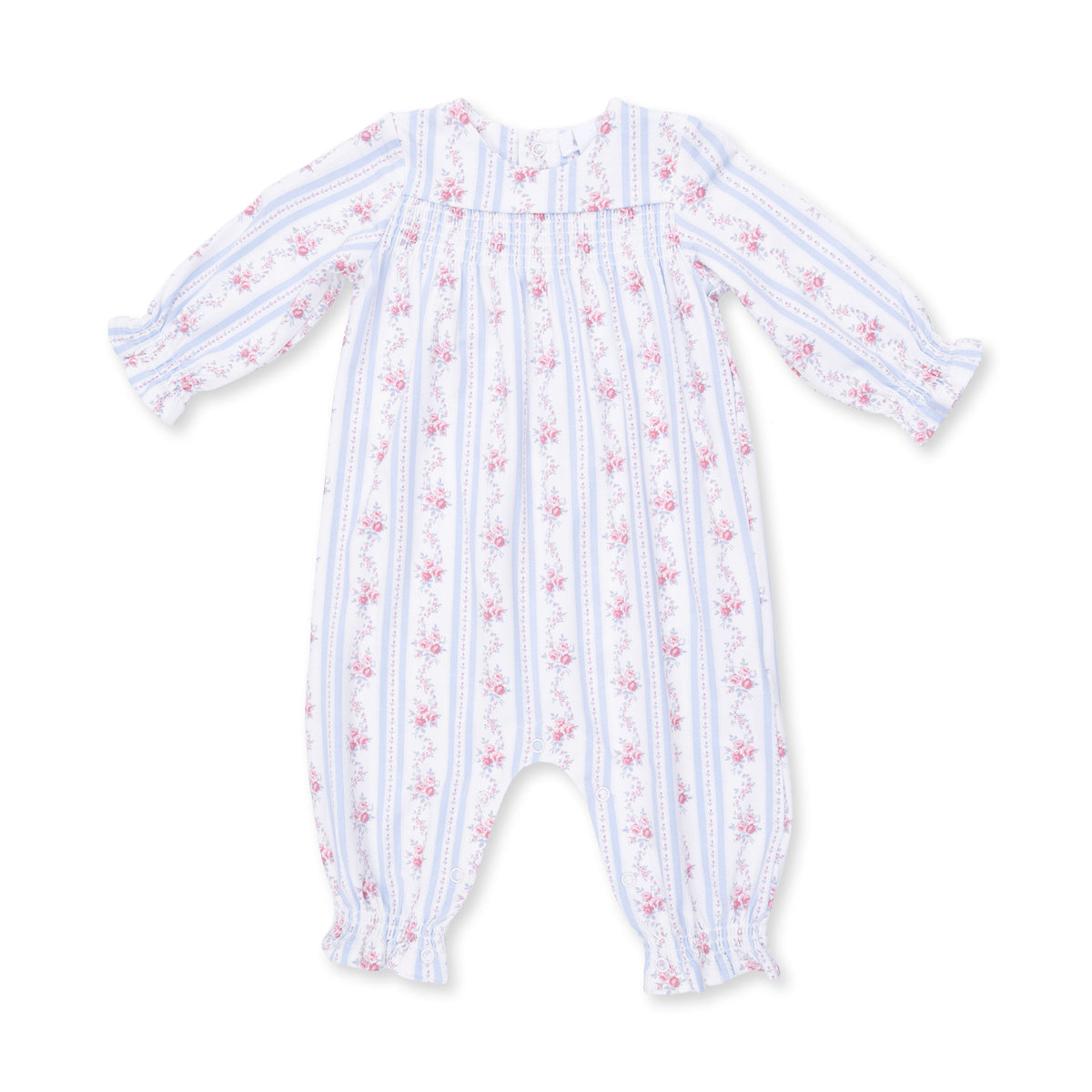 Anna Floral Stripe - Smocked Long Sleeve Romper by Angel Dear