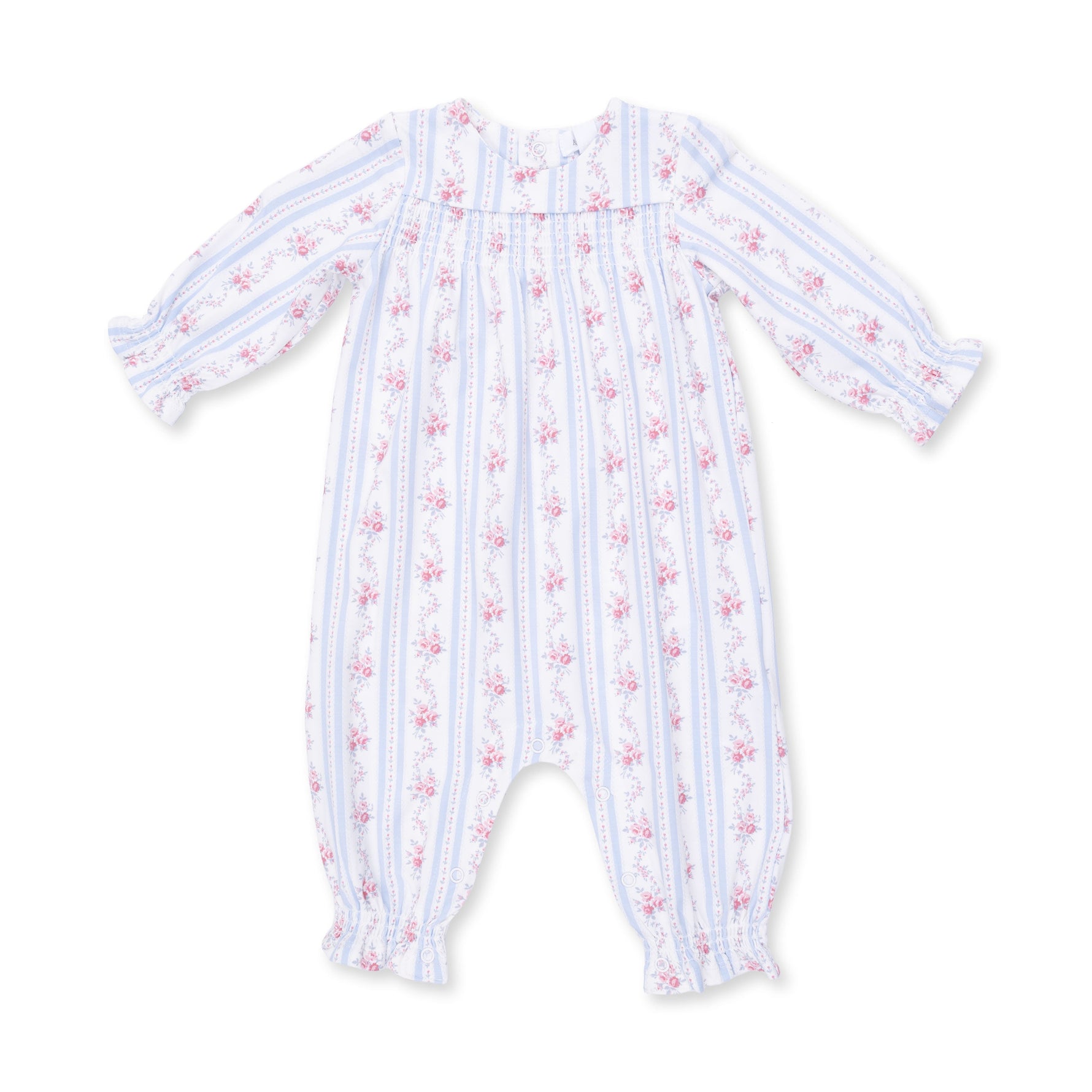 Anna Floral Stripe - Smocked Long Sleeve Romper by Angel Dear