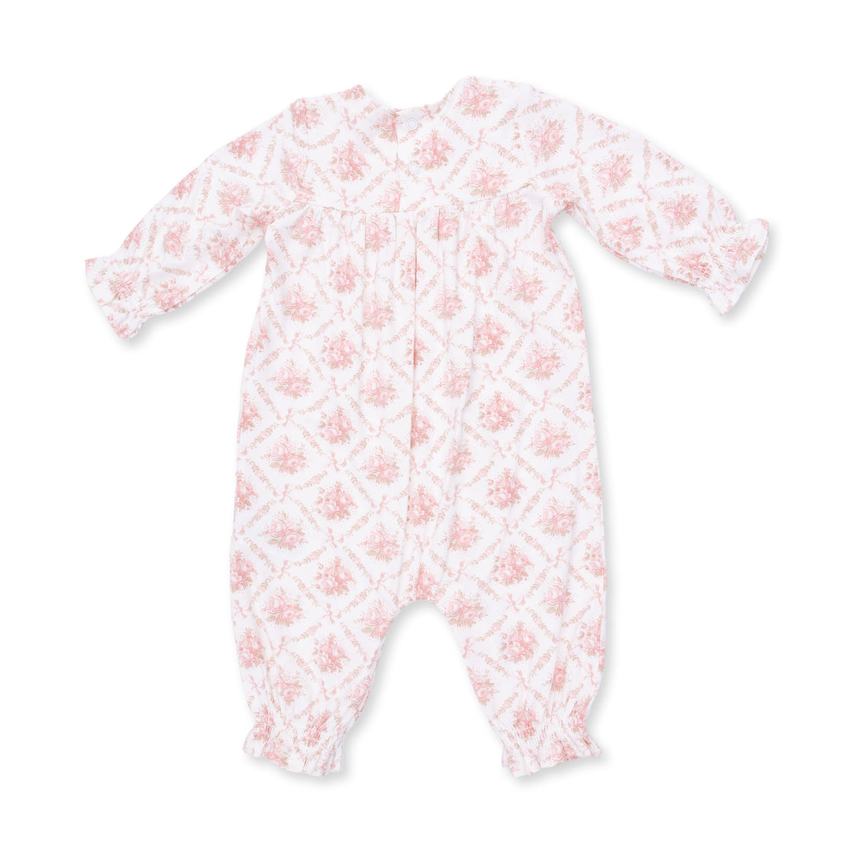 Rose Bow Lattice - Smocked Long Sleeve Romper by Angel Dear