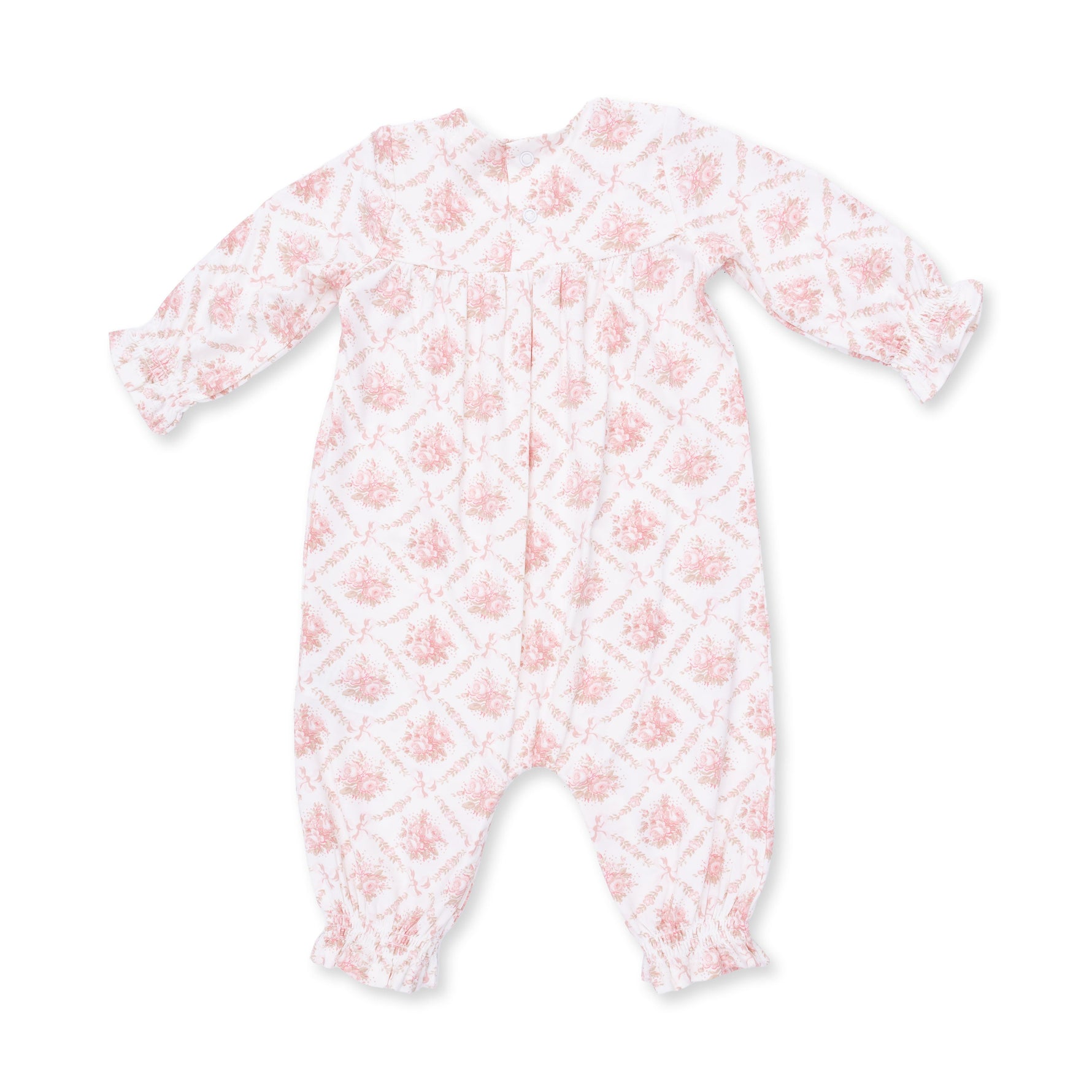 Rose Bow Lattice - Smocked Long Sleeve Romper by Angel Dear