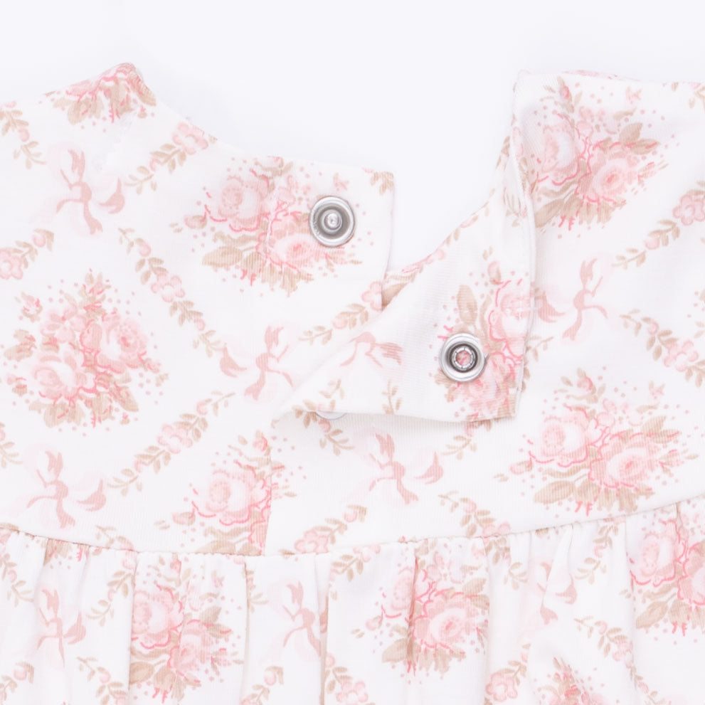 Rose Bow Lattice - Smocked Long Sleeve Romper by Angel Dear