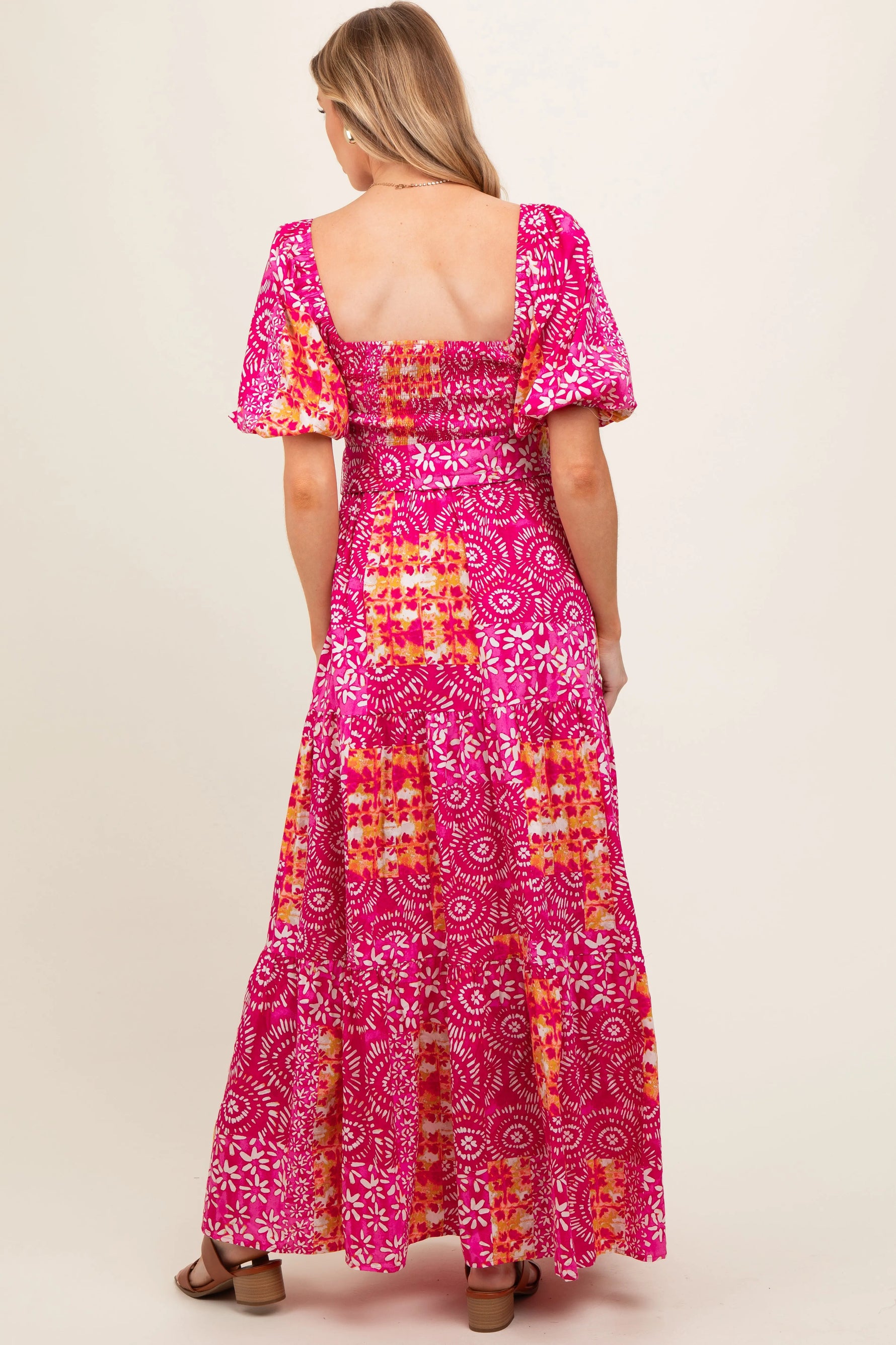 PinkBlush PinkBlush Fuchsia Floral Maternity Maxi Dress with Puff Sleeves for Moms - Apparel & Accessories > Clothing > Dresses