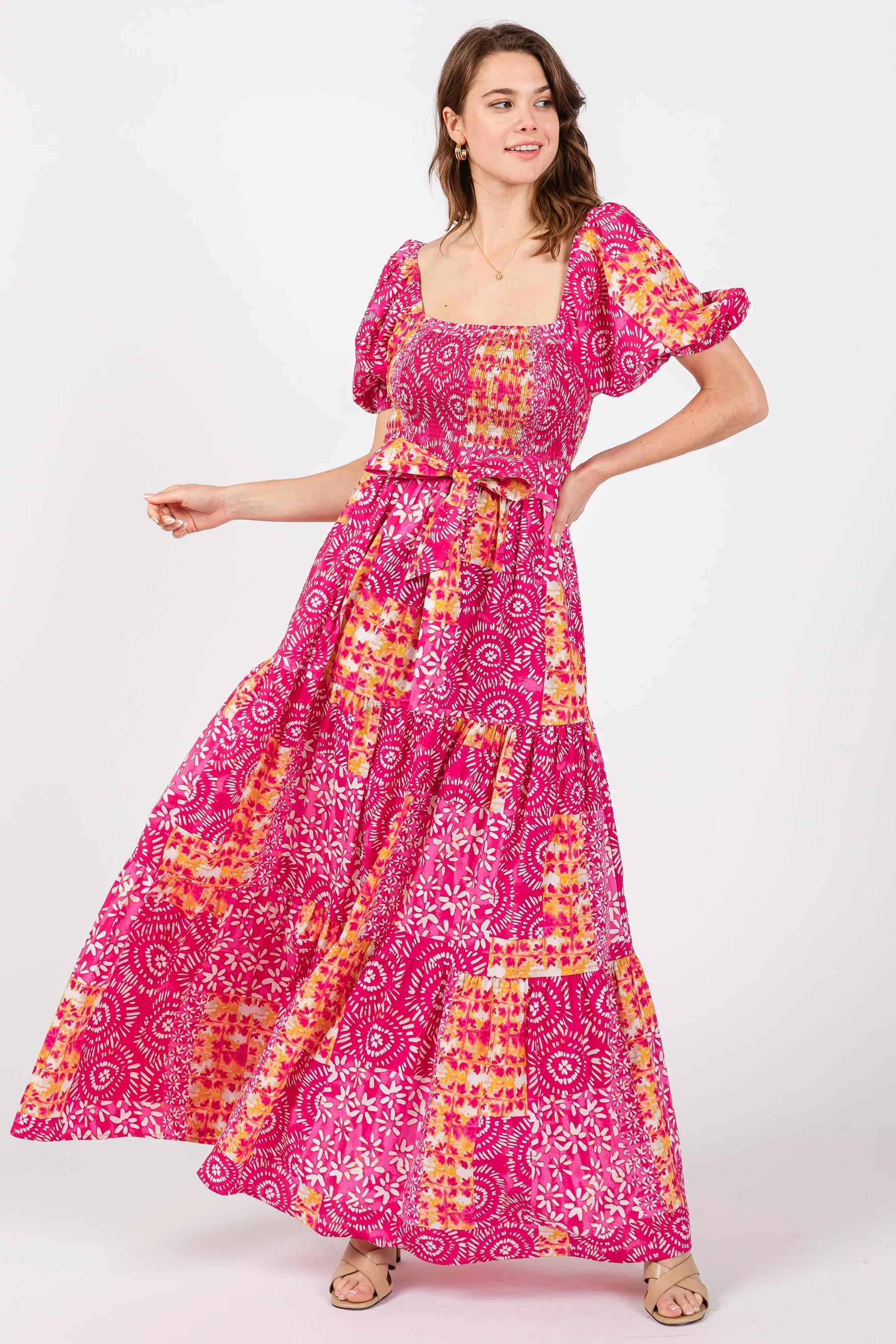 PinkBlush PinkBlush Fuchsia Floral Maternity Maxi Dress with Puff Sleeves for Moms - Apparel & Accessories > Clothing > Dresses