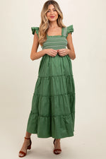PinkBlush PinkBlush Green Embroidered Smocked Maternity Midi Dress for Expecting Moms - Apparel & Accessories > Clothing > Dresses