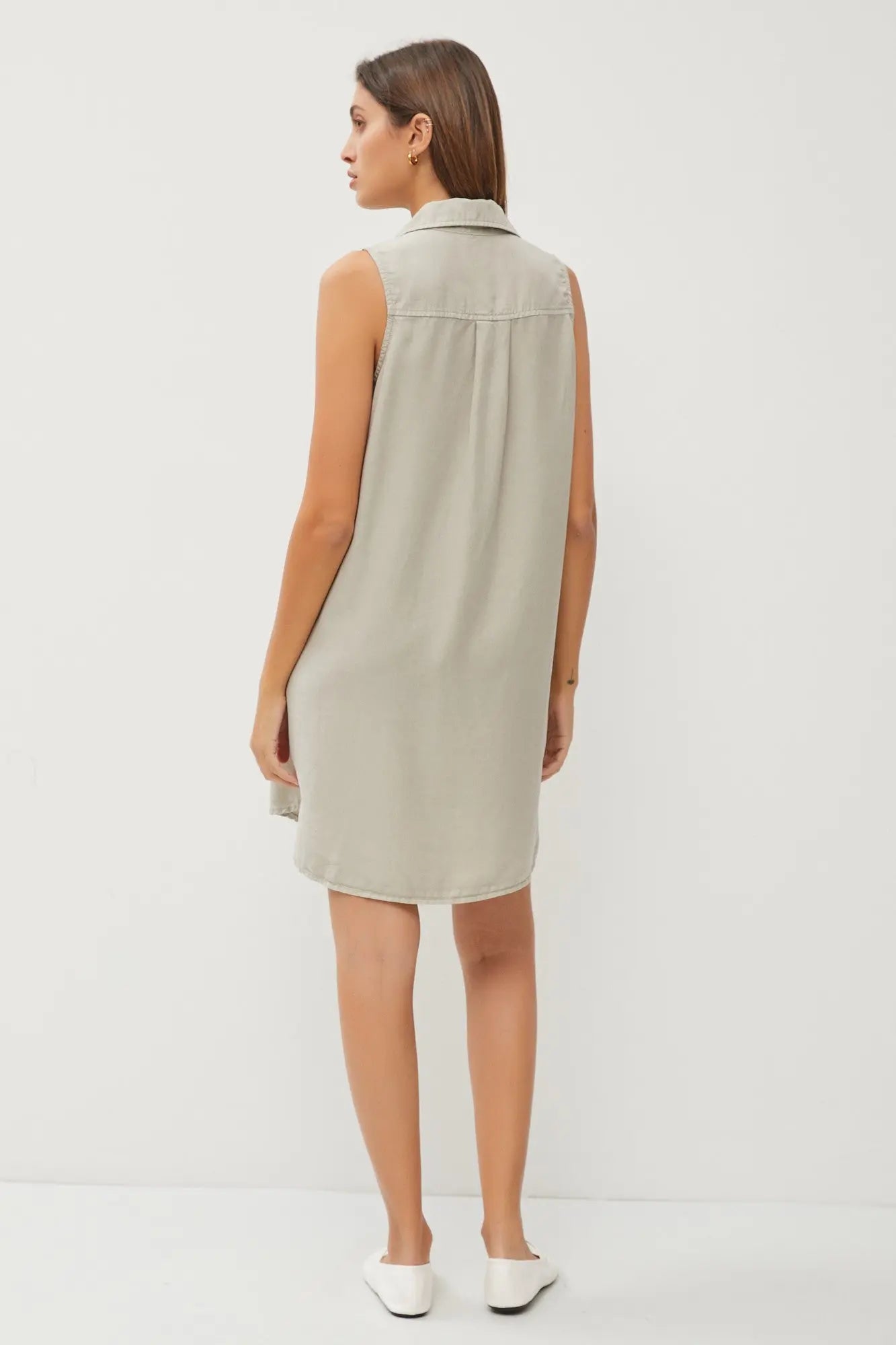 PinkBlush Light Olive V Neck Dress with Collared Design for Stylish Women - Apparel & Accessories > Clothing > Dresses