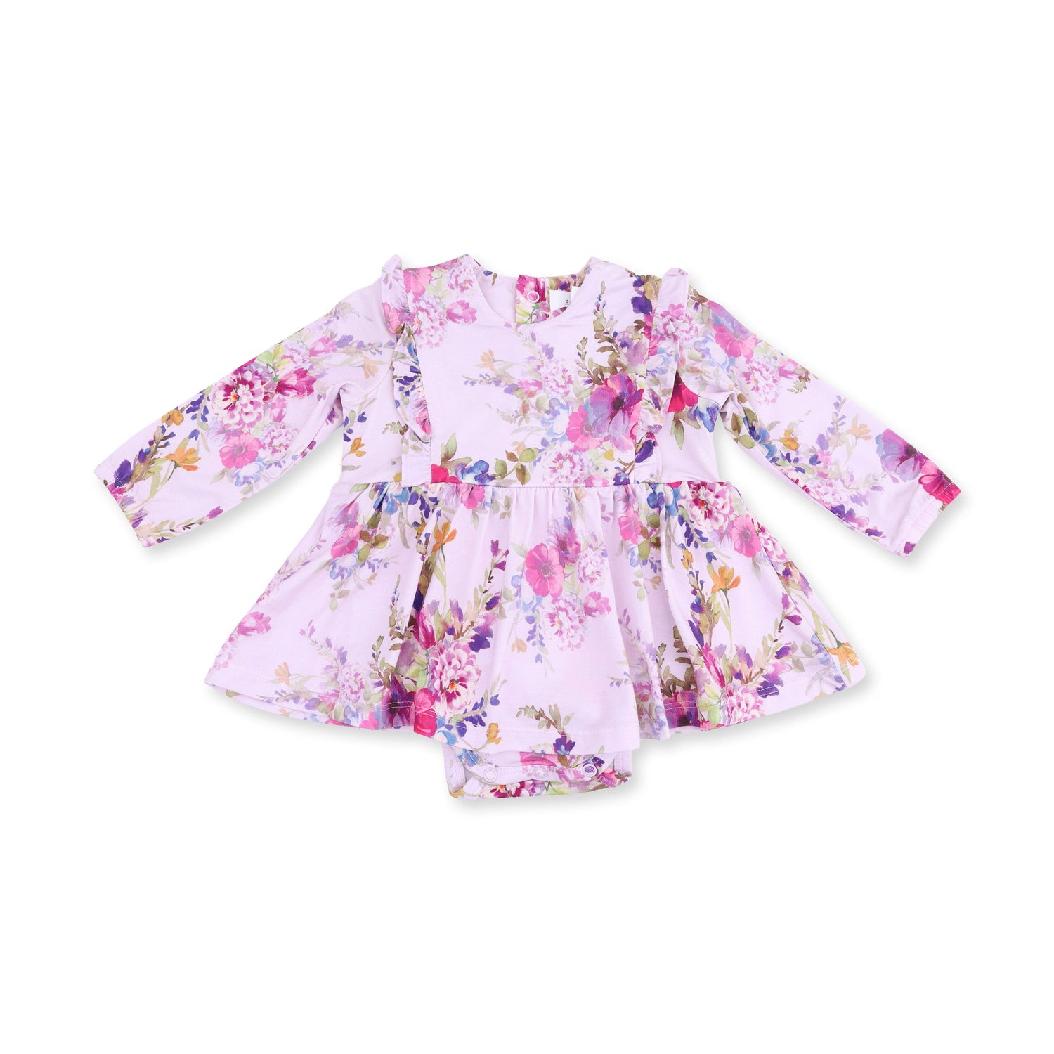 Long Sleeve Ruffle Bodysuit Dress - Dahlia Floral