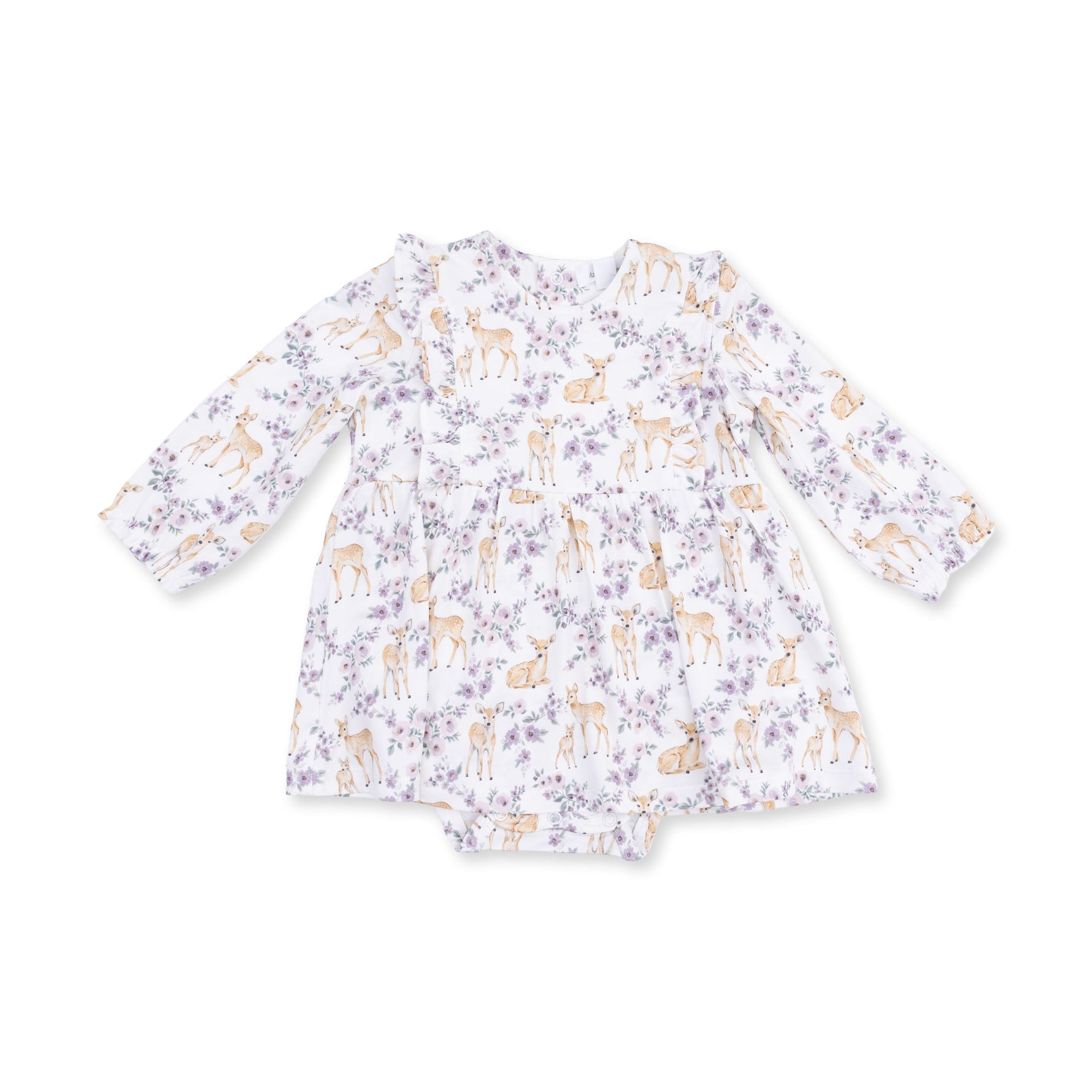 Floral Deer - Long Sleeve Ruffle Bodysuit Dress by Angel Dear (view 2 of 5)