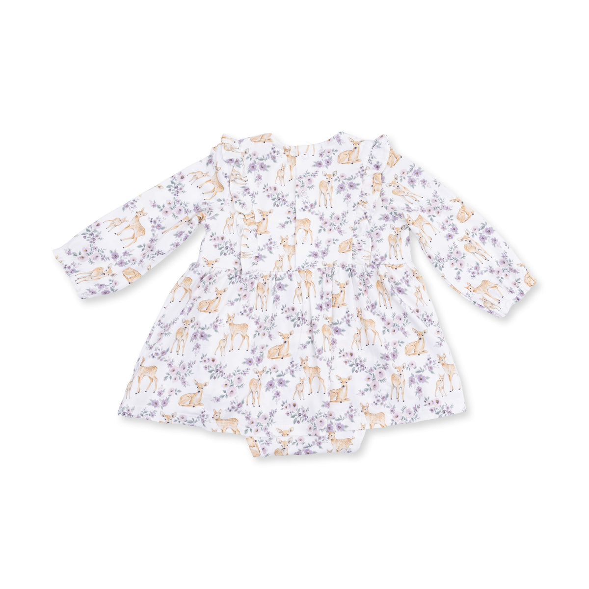 Floral Deer - Long Sleeve Ruffle Bodysuit Dress by Angel Dear (view 3 of 5)