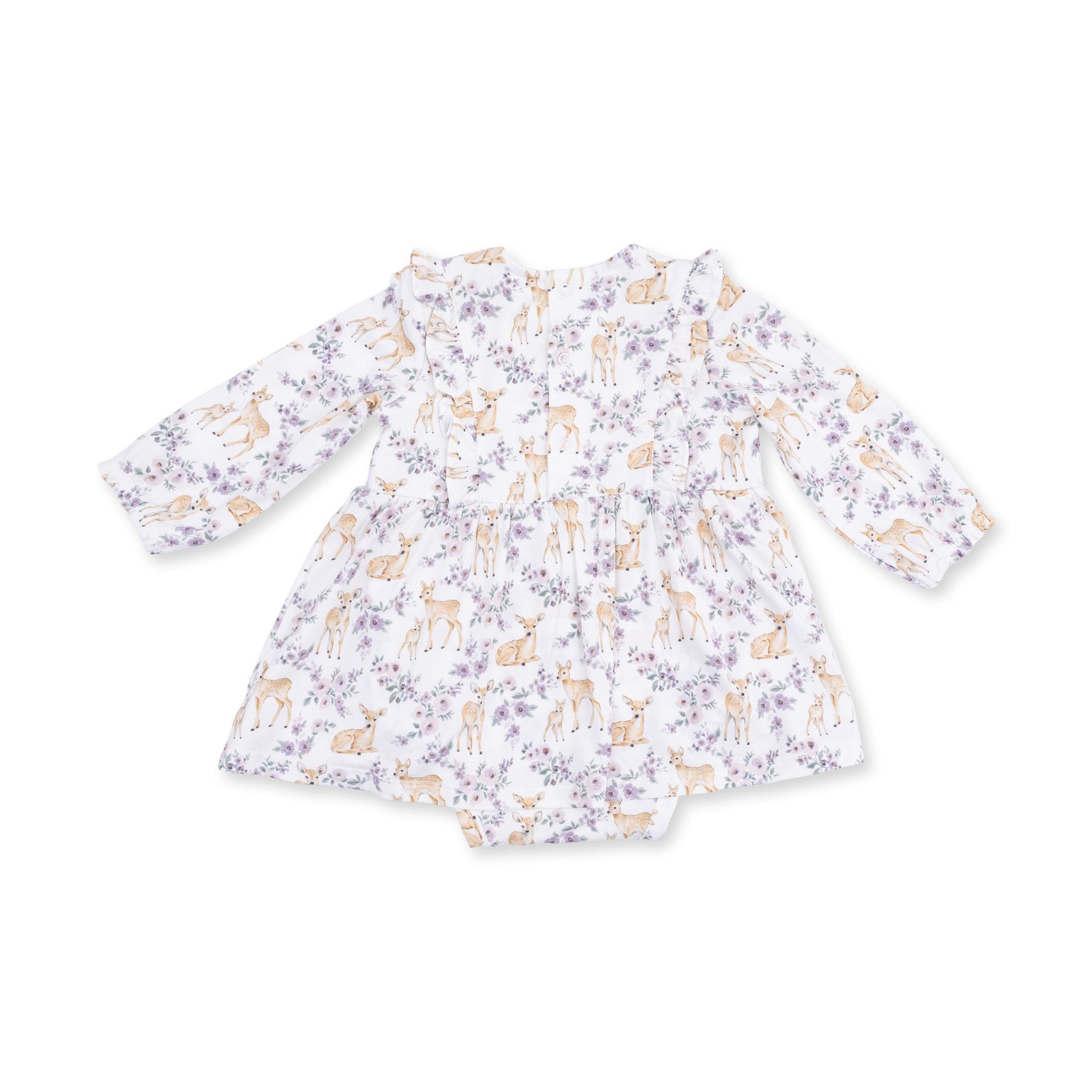 Floral Deer - Long Sleeve Ruffle Bodysuit Dress by Angel Dear (view 3 of 5)
