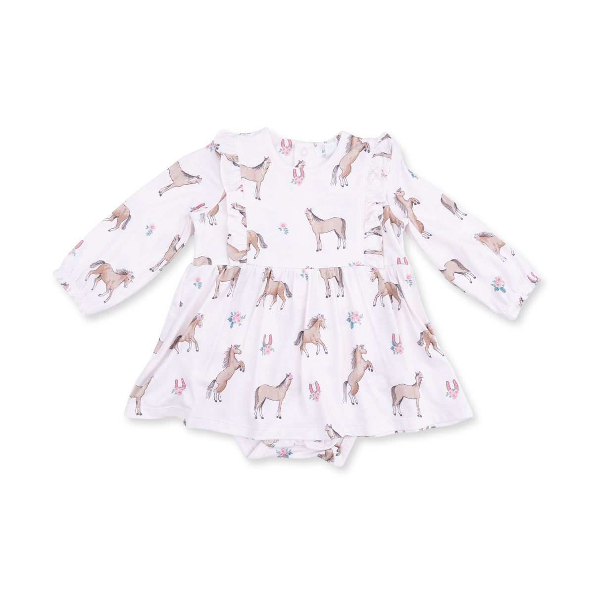 I Love Horses - Long Sleeve Ruffle Bodysuit Dress by Angel Dear (view 2 of 4)