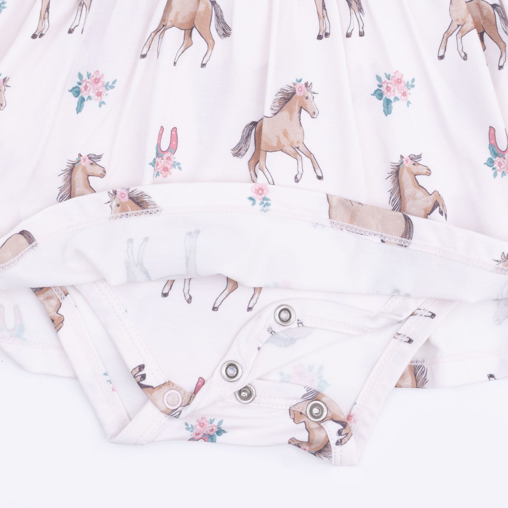 I Love Horses - Long Sleeve Ruffle Bodysuit Dress by Angel Dear (view 4 of 4)