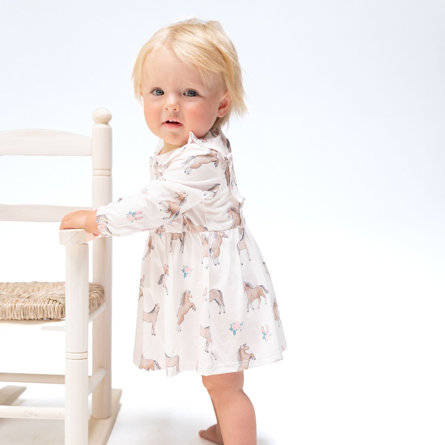I Love Horses - Long Sleeve Ruffle Bodysuit Dress by Angel Dear (view 1 of 4)