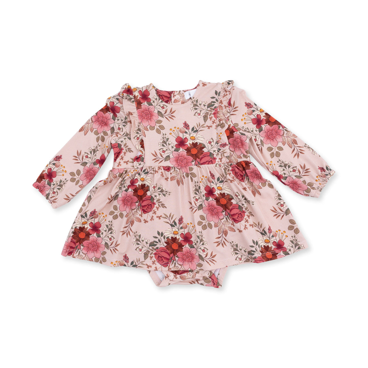 Sabrina Floral - Long Sleeve Ruffle Bodysuit Dress by Angel Dear (view 2 of 5)