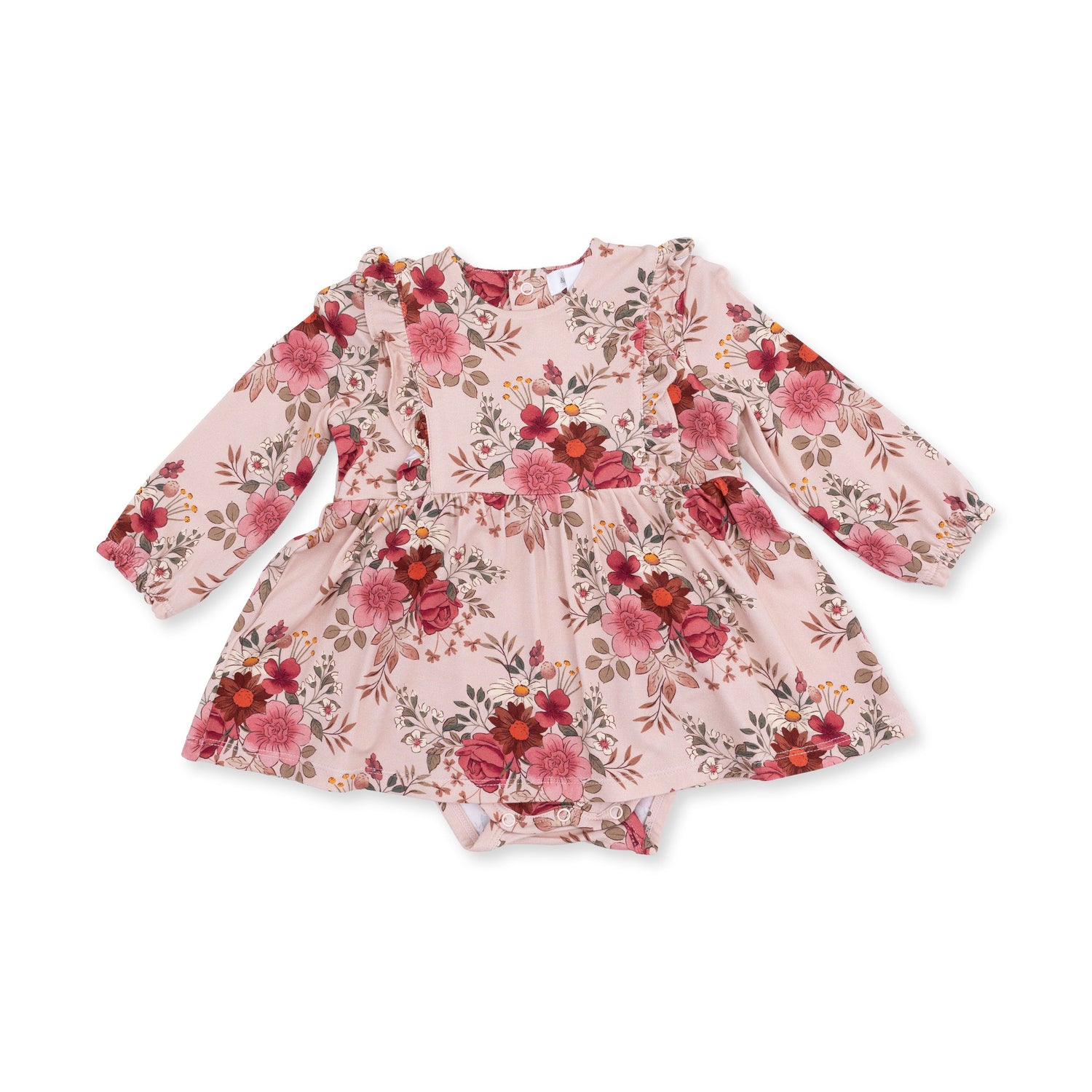 Sabrina Floral - Long Sleeve Ruffle Bodysuit Dress by Angel Dear (view 2 of 5)