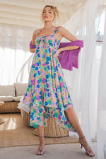 PinkBlush Magenta Floral Midi Dress with Square Neckline for Casual Outings - Apparel & Accessories > Clothing > Dresses
