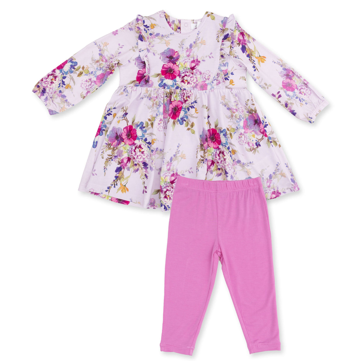 Viscose Bamboo Ruffle Dress Set - Dahlia Floral by Angel Dear (view 2 of 6)