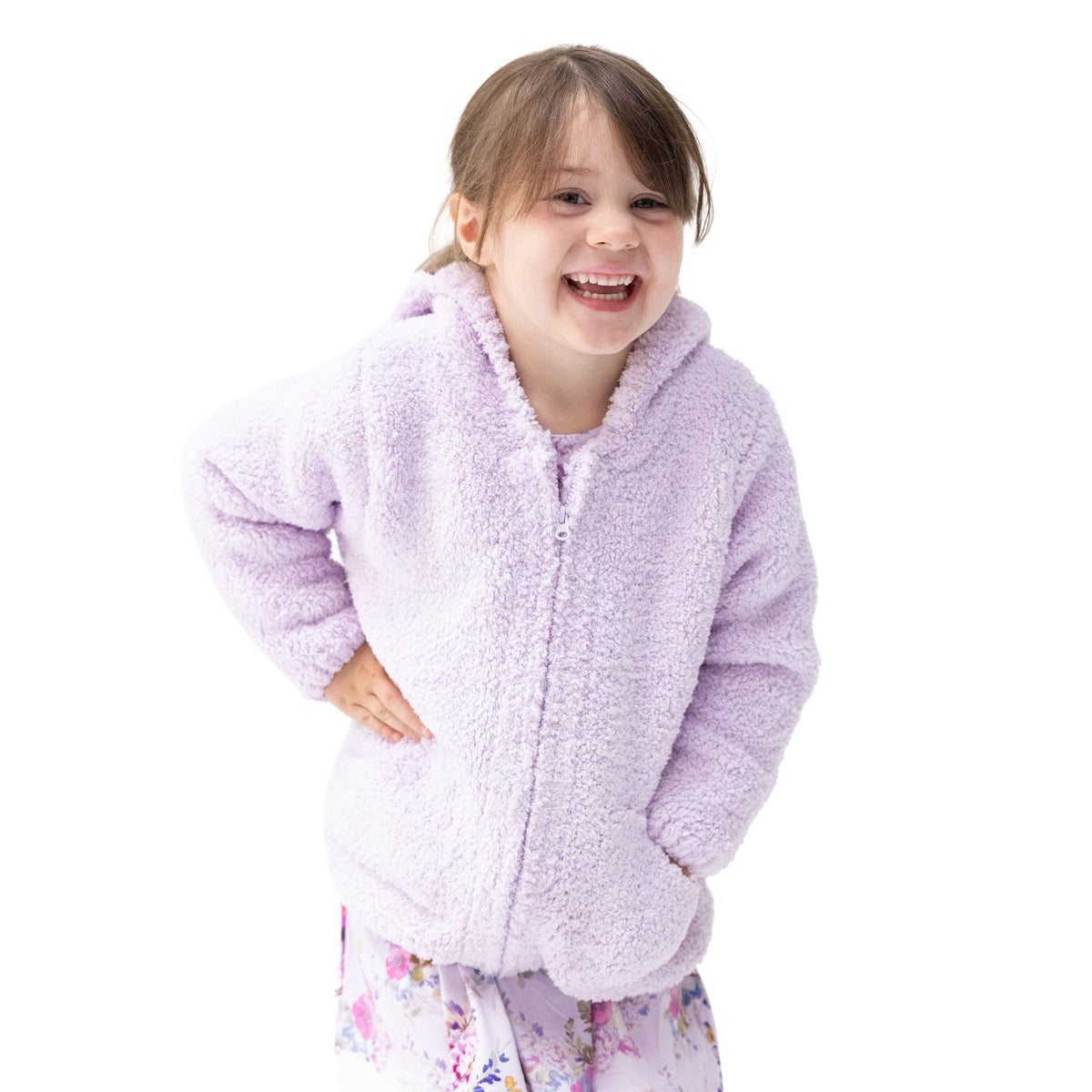 Chenille hooded jacket for babies with full zip and pockets