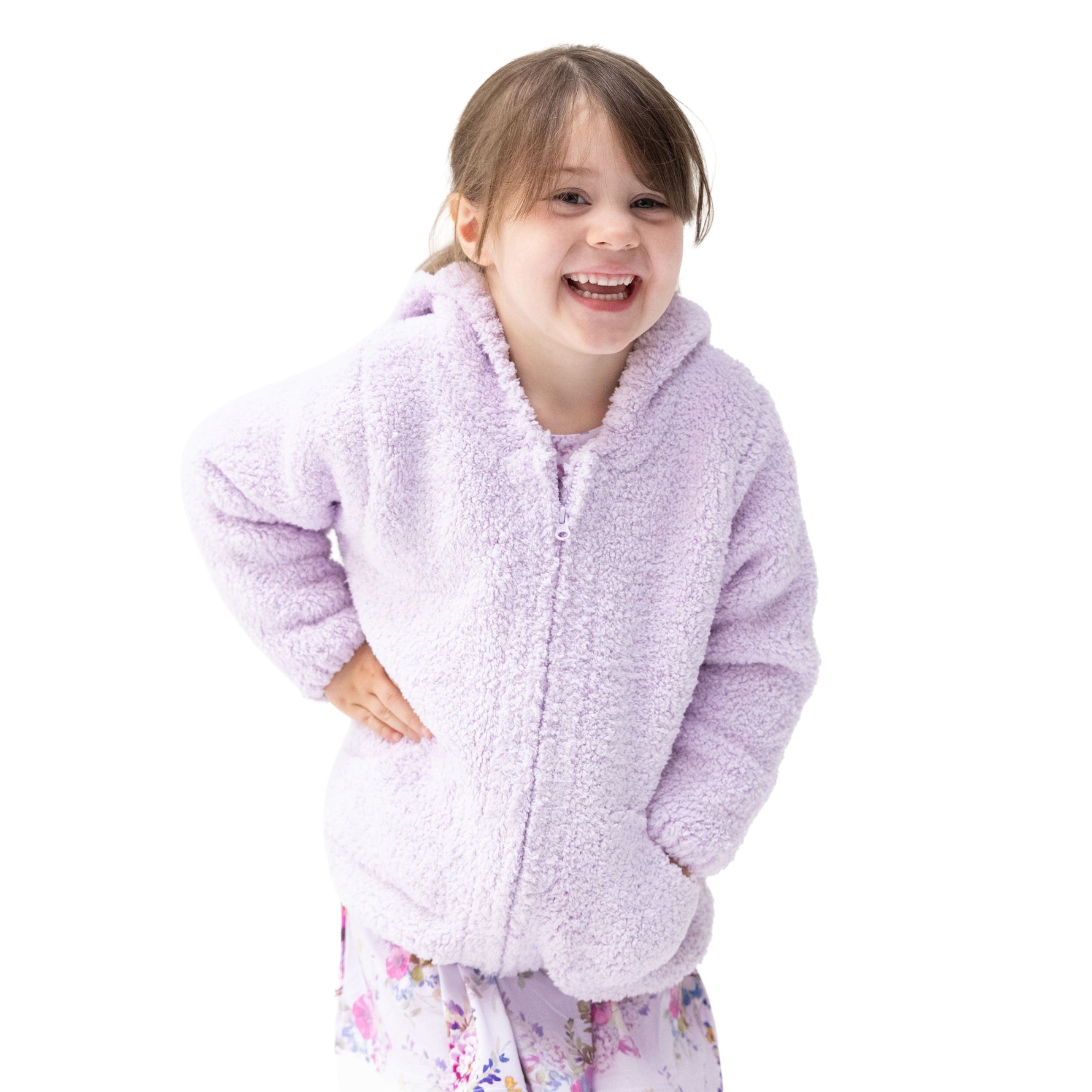 Chenille hooded jacket for babies with full zip and pockets