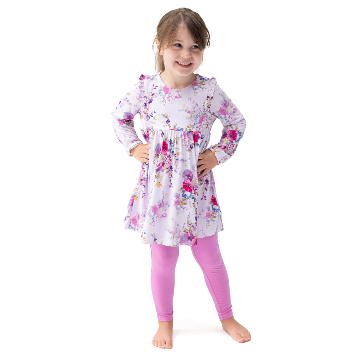 Dahlia floral ruffle dress with matching leggings set