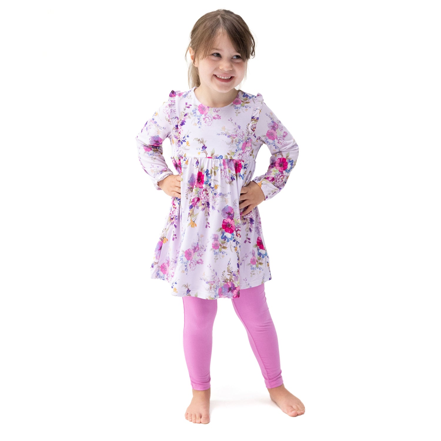 Dahlia floral ruffle dress with matching leggings set