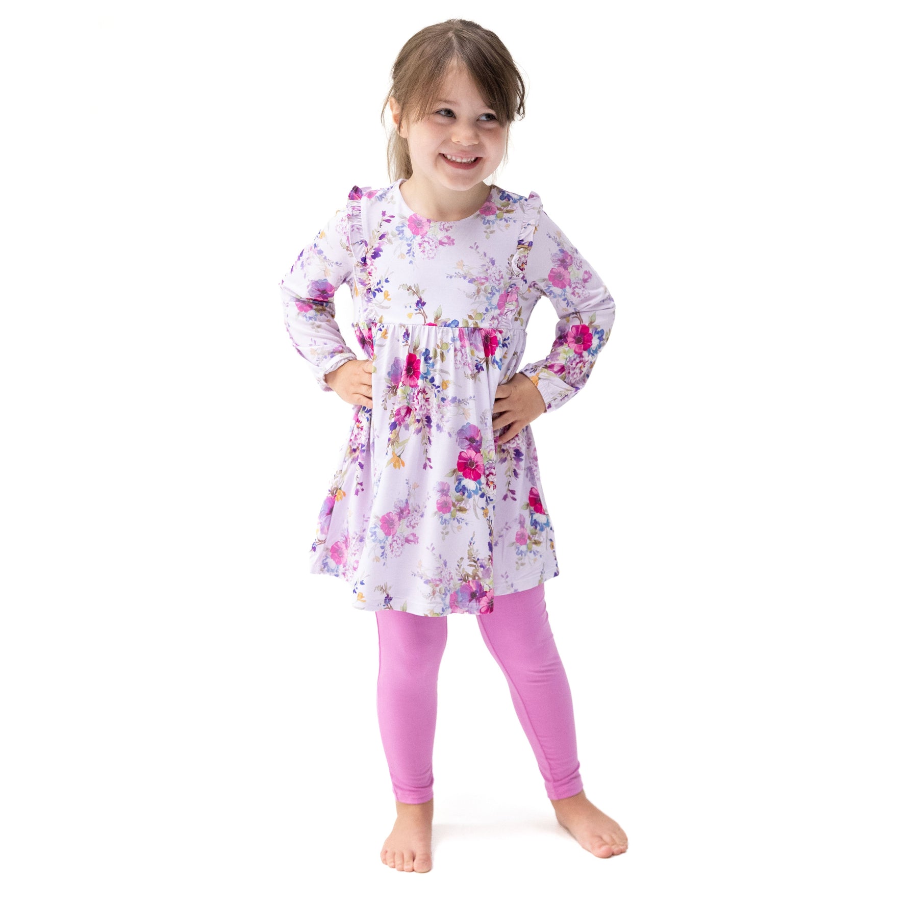 Dahlia floral ruffle dress with matching leggings set
